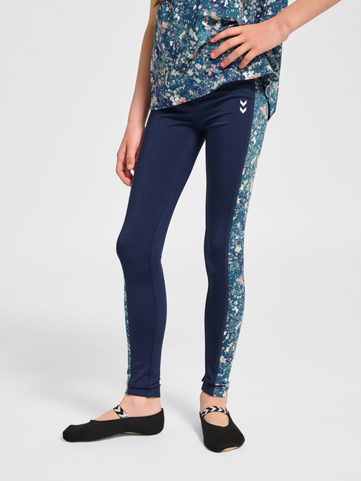 hmlJR MIX MID WAIST TIGHTS, DRESS BLUES/RIVERSIDE, model