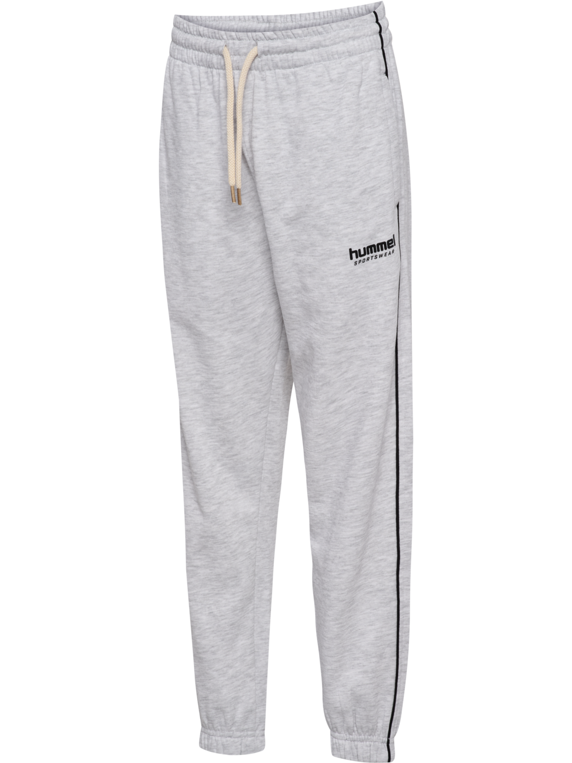 hmlJR LOOSE SWEATPANT PIPING, LIGHT GREY MELANGE/BLACK, packshot