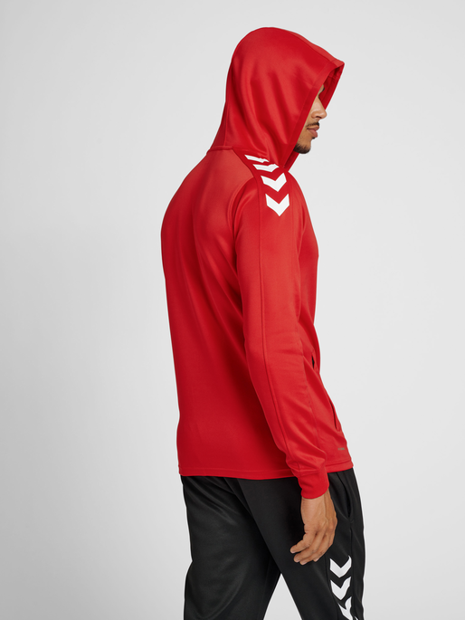 hmlCORE XK POLY SWEAT HOODIE, TRUE RED, model