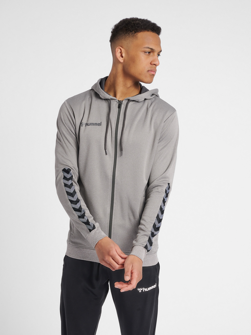hmlAUTHENTIC POLY ZIP HOODIE, GREY MELANGE, model