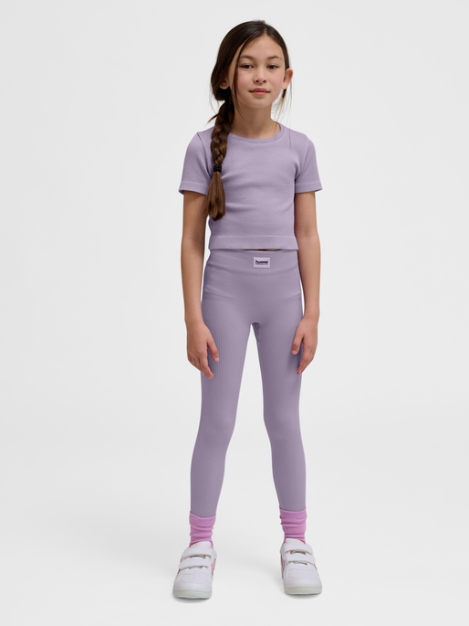 hmlJR SEAMLESS RIB MW  TIGHTS, LAVENDER GRAY, model