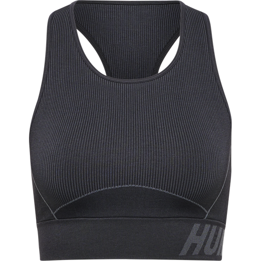 hmlTE CHRISTEL SEAMLESS SPORTS TOP, BLACK/ASPHALT MELANGE, packshot