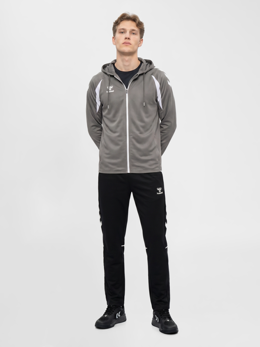 hmlCORE 2.0 ZIP HOODIE, STEEL GRAY/WHITE, model