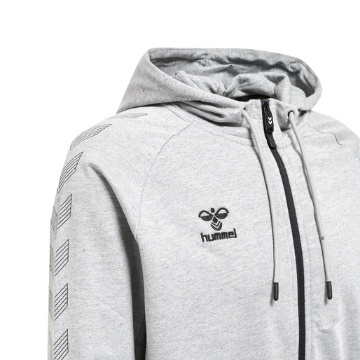 hmlMOVE GRID COTTON ZIP HOODIE, GREY MELANGE, packshot