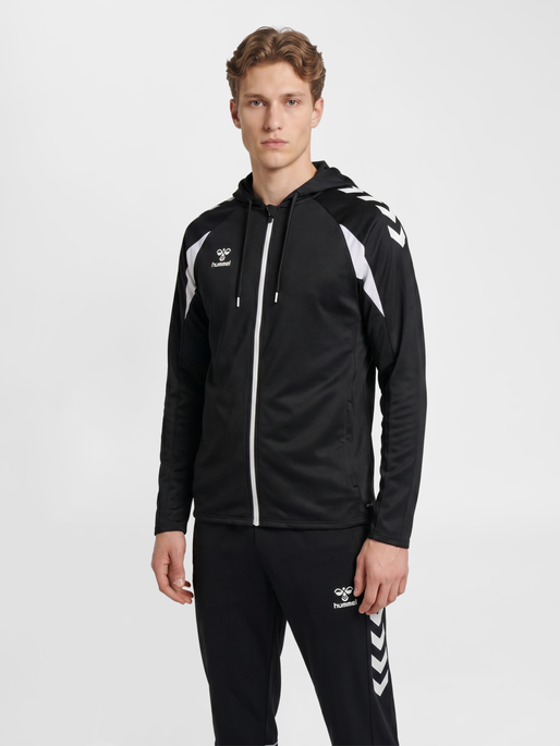 hmlCORE 2.0 ZIP HOODIE, BLACK/WHITE, model
