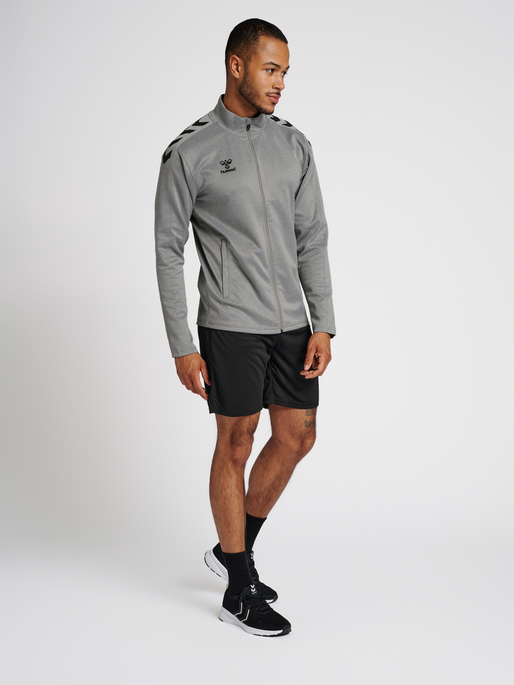 hmlCORE XK POLY ZIP SWEAT, GREY MELANGE, model