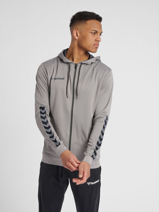 hmlAUTHENTIC POLY ZIP HOODIE, GREY MELANGE, model