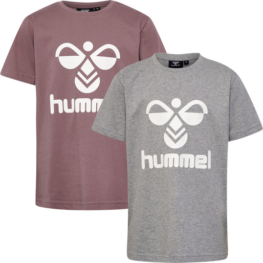 hmlTRES T-SHIRT S/S 2-PK, GREY MELANGE/TWILIGHT MAUVE, packshot