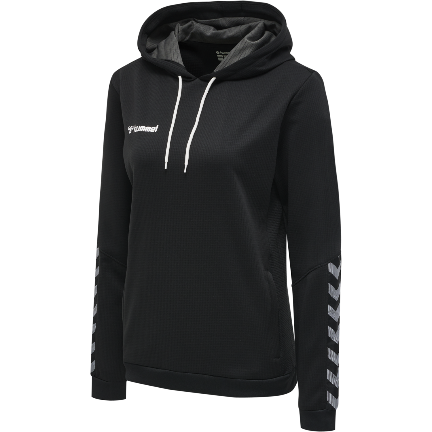 hmlAUTHENTIC POLY HOODIE WOMAN, BLACK/WHITE, packshot