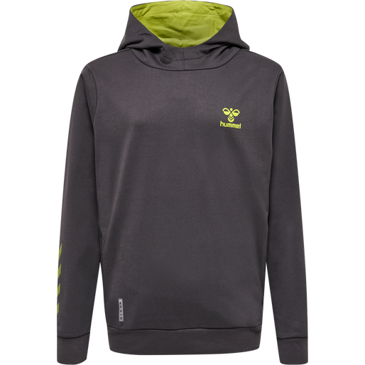 hmlOFFGRID COTTON HOODIE KIDS, FORGED IRON/DARK CITRON, packshot