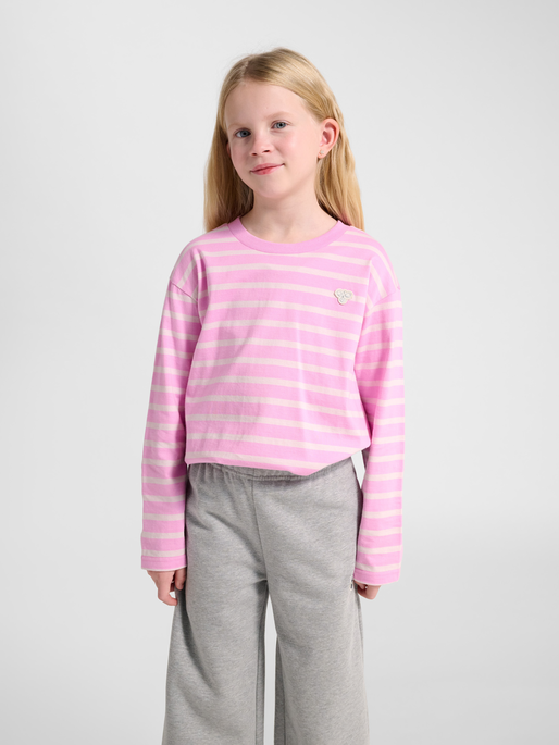 hmlJR LOOSE STRIPE T-SHIRT L/S BEE, PASTEL LAVENDER, model