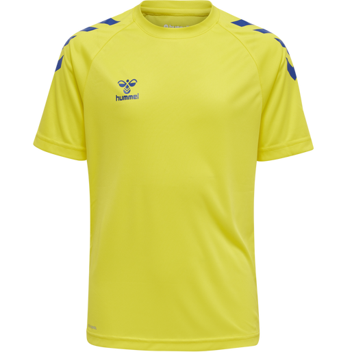 hmlCORE XK CORE POLY TEE S/S KIDS, BLAZING YELLOW/TRUE BLUE, packshot