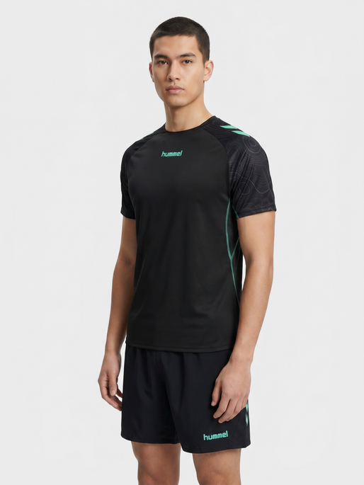 hmlBLAZE 2.0 TRAINING JERSEY S/S, BLACK/POOL BLUE, model