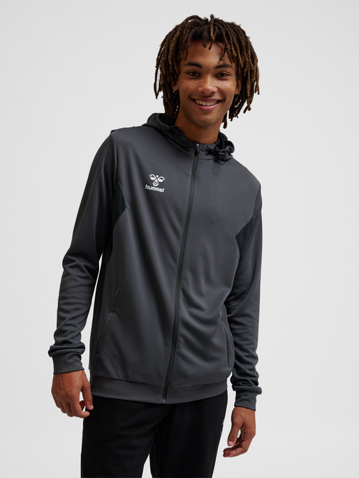 hmlAUTHENTIC PL ZIP HOODIE, ASPHALT, model