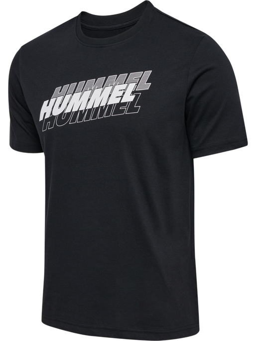 hmlGRAPHIC TRIPLE LOGO COTTON TEE, BLACK, packshot