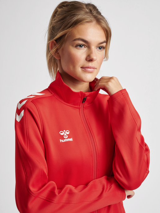 hmlCORE XK POLY ZIP SWEAT WOMAN, TRUE RED, model