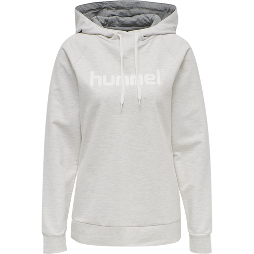 HMLGO COTTON LOGO HOODIE WOMAN, EGRET MELANGE HMLGO COTTON LOGO HOODIE WOMAN, EGRET MELANGE, packshot