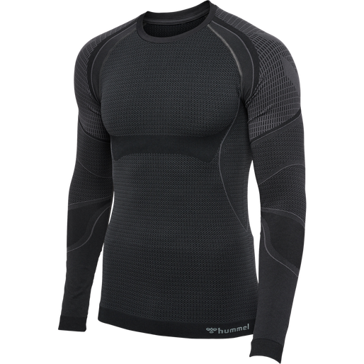 hmlMT OLLI SEAMLESS T-SHIRT L/S, BLACK/ASPHALT MELANGE, packshot