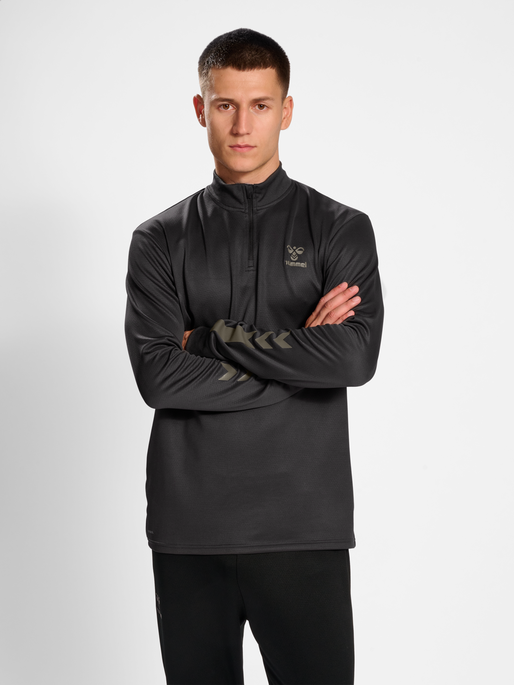 hmlACTIVE PL HALF ZIP, OBSIDIAN/OLIVE NIGHT, model