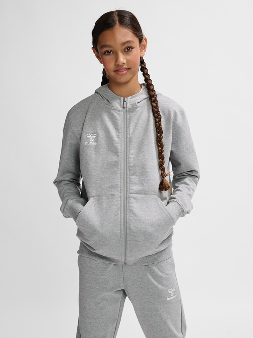 hmlGO 2.0 ZIP HOODIE KIDS, GREY MELANGE, model