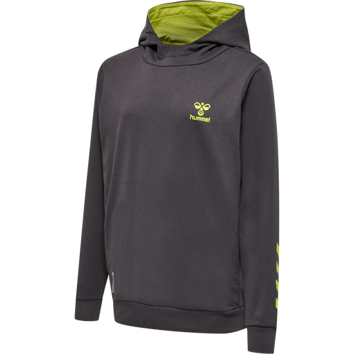 hmlOFFGRID COTTON HOODIE KIDS, FORGED IRON/DARK CITRON, packshot