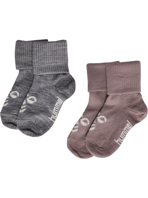 hmlMINI WOOL 2-PACK SOCKS, GREY MELANGE/TWILIGHT MAUVE hmlMINI WOOL 2-PACK SOCKS, GREY MELANGE/TWILIGHT MAUVE, packshot