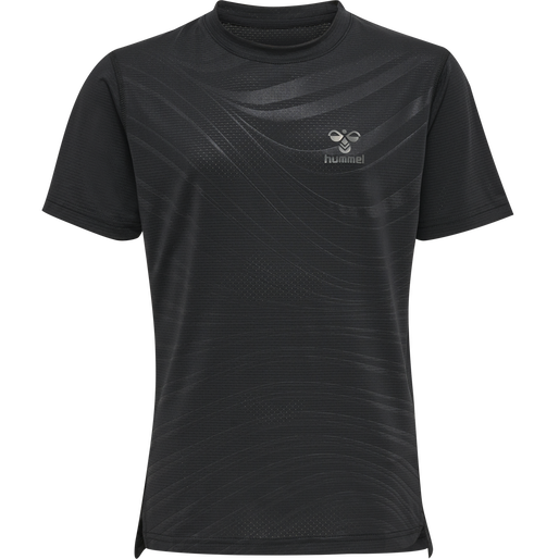 hmlONGRID POLY TEE S/S KIDS, JET BLACK/FORGED IRON, packshot