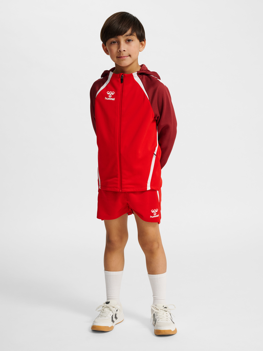 hmlLEAD 2.0 ZIP HOODIE KIDS, TRUE RED/MAROON, model