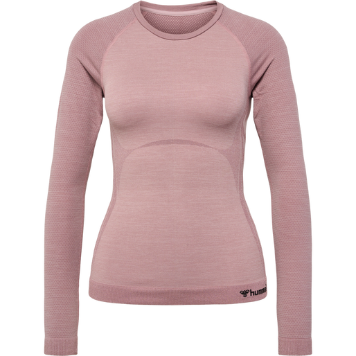hmlCLEA SEAMLESS TIGHT T-SHIRT L/S, WOODROSE/ROSE TAUPE MELANGE, packshot