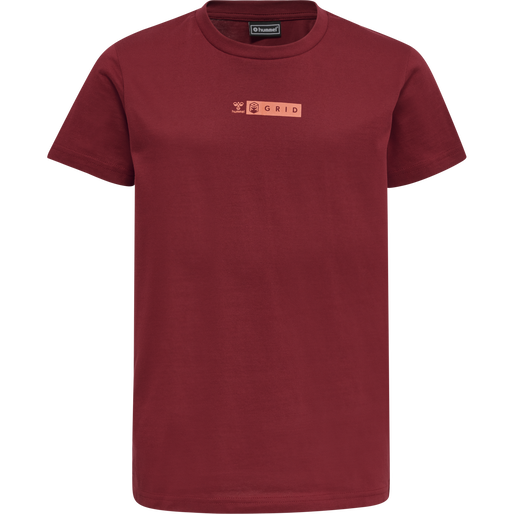 hmlOFFGRID TEE S/S KIDS, RHUBARB/NASTURTIUM, packshot