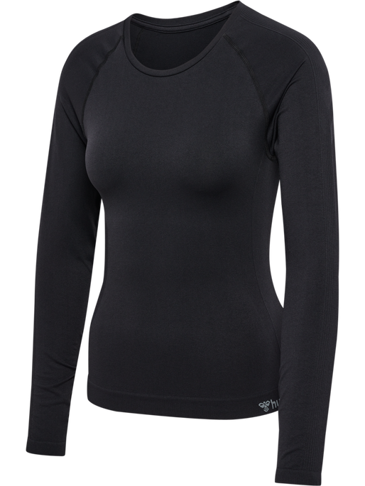 hmlTIF SEAMLESS T-SHIRT L/S, BLACK, packshot