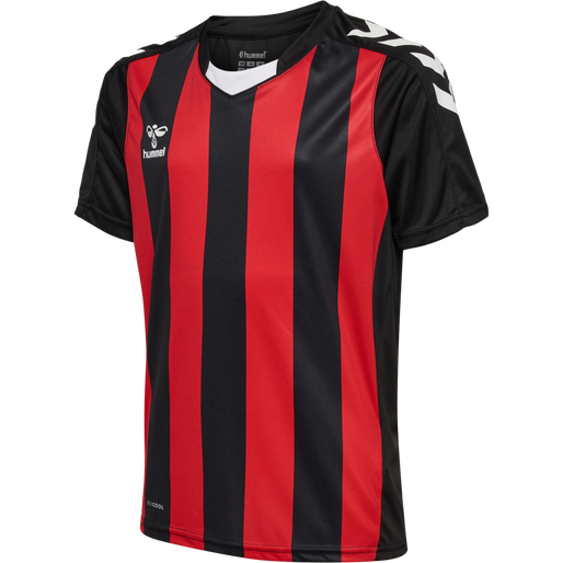 hmlCORE XK STRIPED JERSEY S/S KIDS, BLACK/TRUE RED, packshot