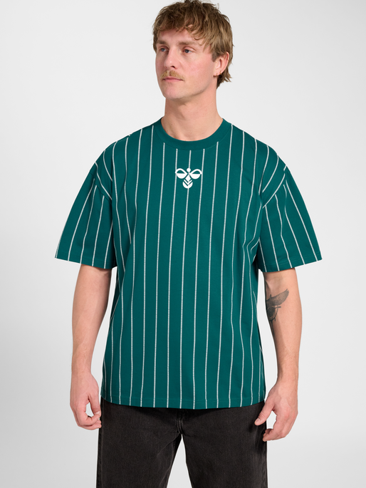 Chevron Pinstripe T-Shirt, TEAL/WHITE, model
