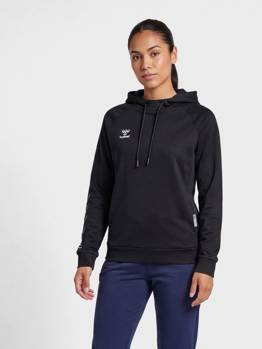 hmlMOVE GRID COTTON HOODIE WOMAN, BLACK, model