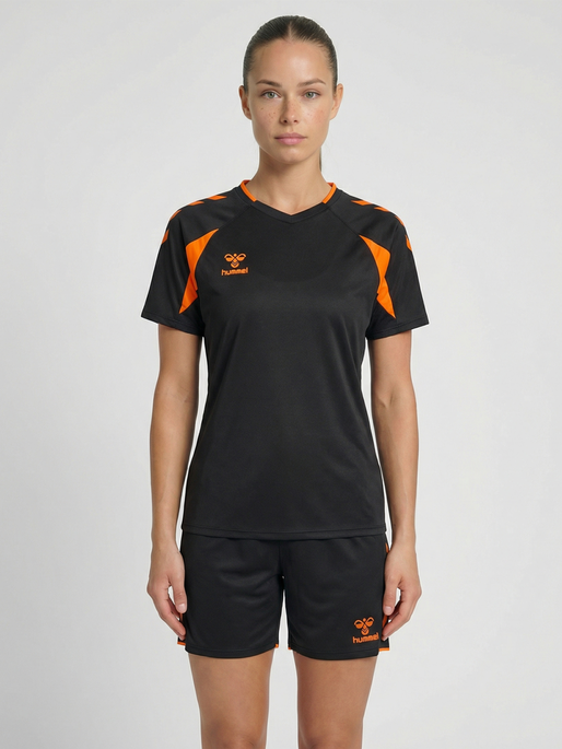 hmlCORE 2.0 JERSEY S/S WOMAN, BLACK/ORANGE TIGER, model