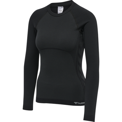 hmlCLEA SEAMLESS TIGHT T-SHIRT L/S, BLACK MELANGE, packshot