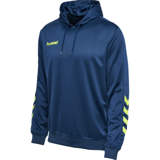 hmlPROMO POLY HOODIE, DARK DENIM/LIME PUNCH, packshot
