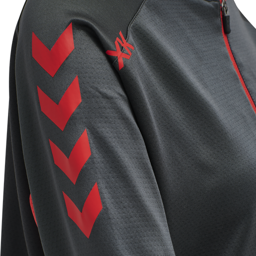 hmlACTION POLY HALF ZIP SWEAT WOMAN, EBONY/FLAME SCARLET, packshot