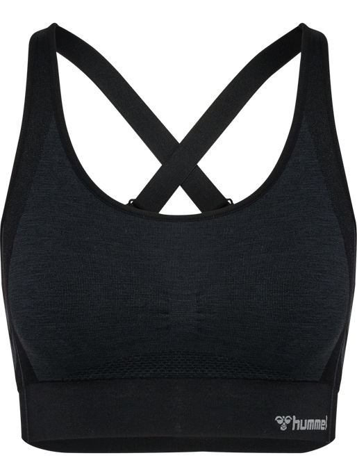 hmlMT SHINE SEAMLESS SPORTS BRA, BLACK MELANGE, packshot
