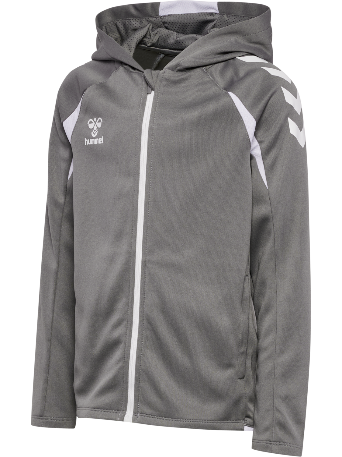 hmlCORE 2.0 ZIP HOODIE KIDS, STEEL GRAY/WHITE, packshot