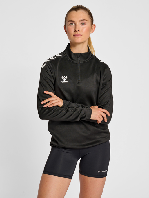 hmlCORE XK HALF ZIP SWEAT WOMAN, BLACK, model