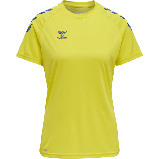 hmlCORE XK CORE POLY TEE  S/S WOMAN, BLAZING YELLOW/TRUE BLUE, packshot