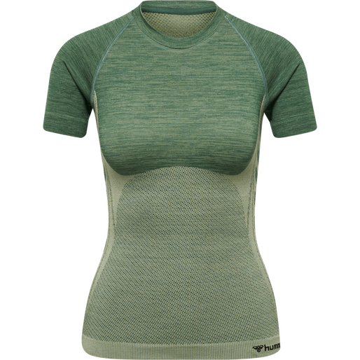 hmlCLEA SEAMLESS TIGHT T-SHIRT, LAUREL WREATH/LILY PAD MELANGE, packshot