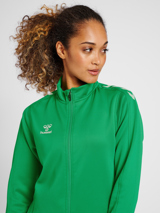 hmlCORE XK POLY ZIP SWEAT WOMAN, JELLY BEAN, model