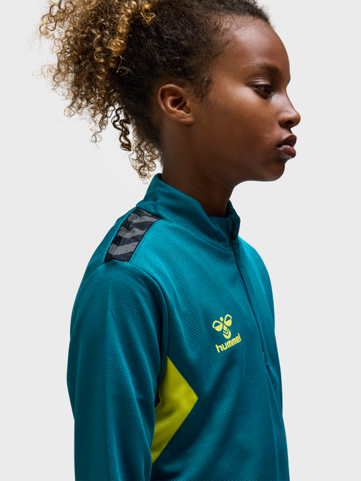 hmlAUTHENTIC HALF ZIP SWEAT KIDS, BLUE CORAL/SULPHUR SPRING, model