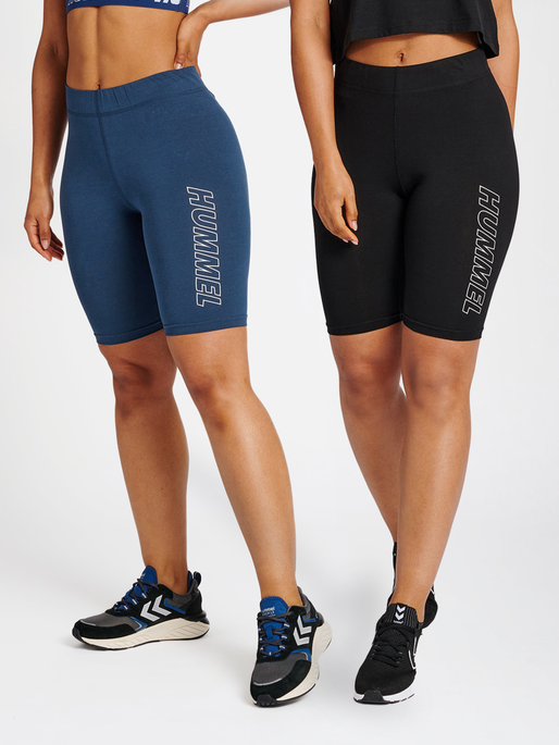 hmlTE MAJA 2-PACK MW C TIGHT SHORTS, BLACK/INSIGINA BLUE, model