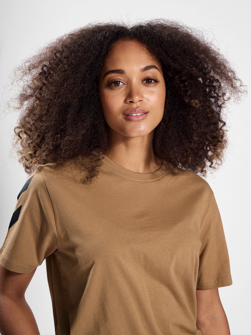 hmlLEGACY CHEVRON T-SHIRT, TIGERS EYE, model