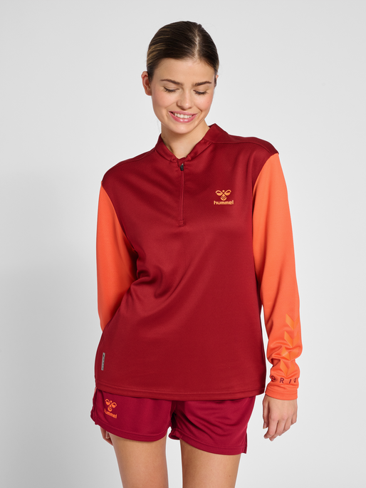 hmlONGRID 1/2 ZIP POLY SWEAT WO, RHUBARB, model