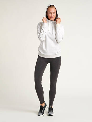 HMLGO COTTON HOODIE WOMAN, EGRET MELANGE, model