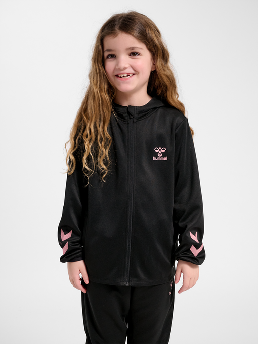 hmlSHIMMER TRACK JACKET KIDS, BLACK/BRIDAL ROSE, model